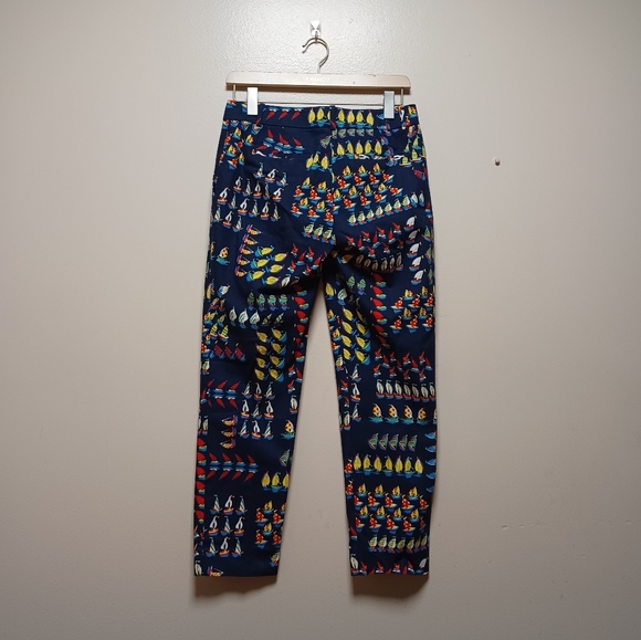 NWOT J.crew Nautical Sailboat Print Navy Blue Pleated Ankle Pants sz 00 - Picture 3 of 10